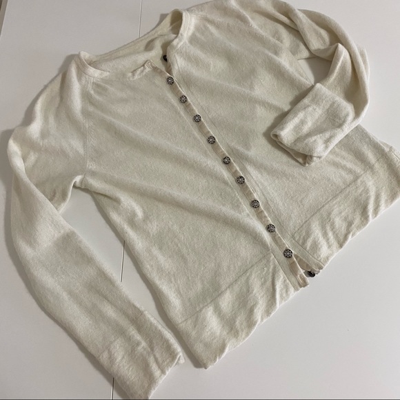 Cream cardigan sweater with jewelled buttons. - Picture 1 of 5